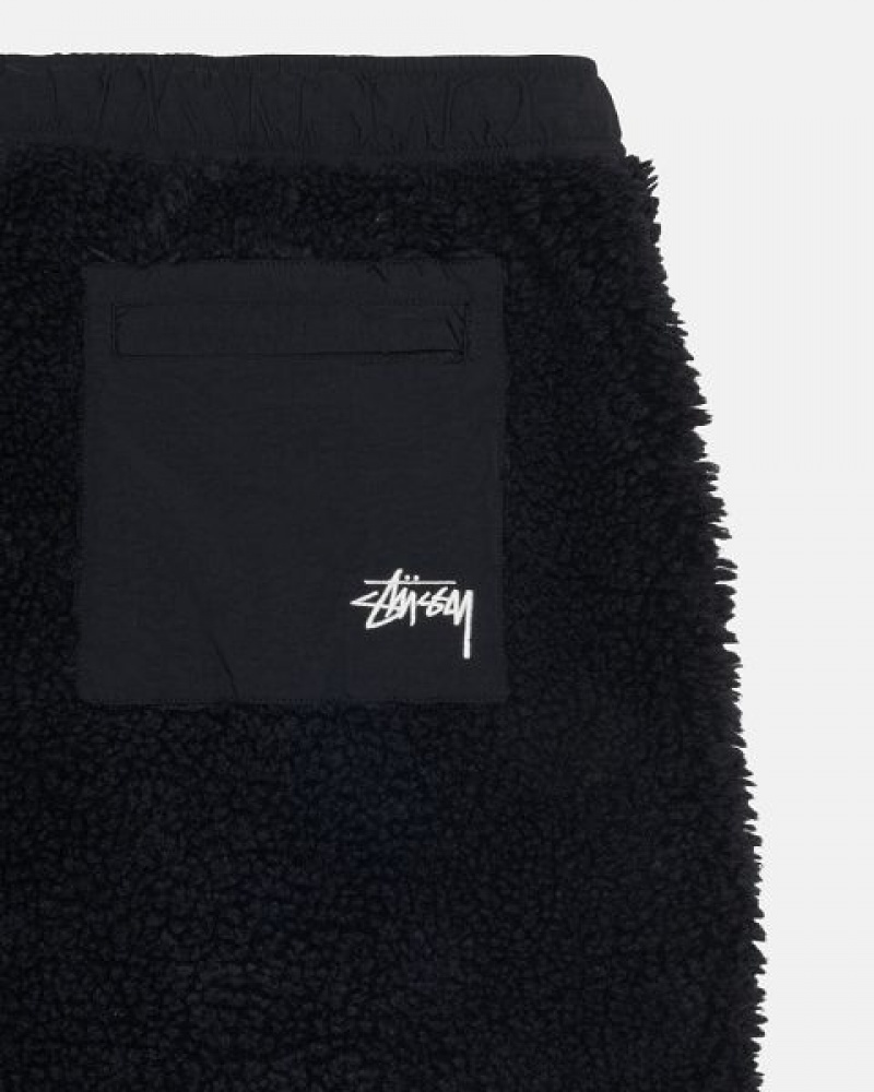 Black Stussy Sherpa Shorts | 6035HOUNP