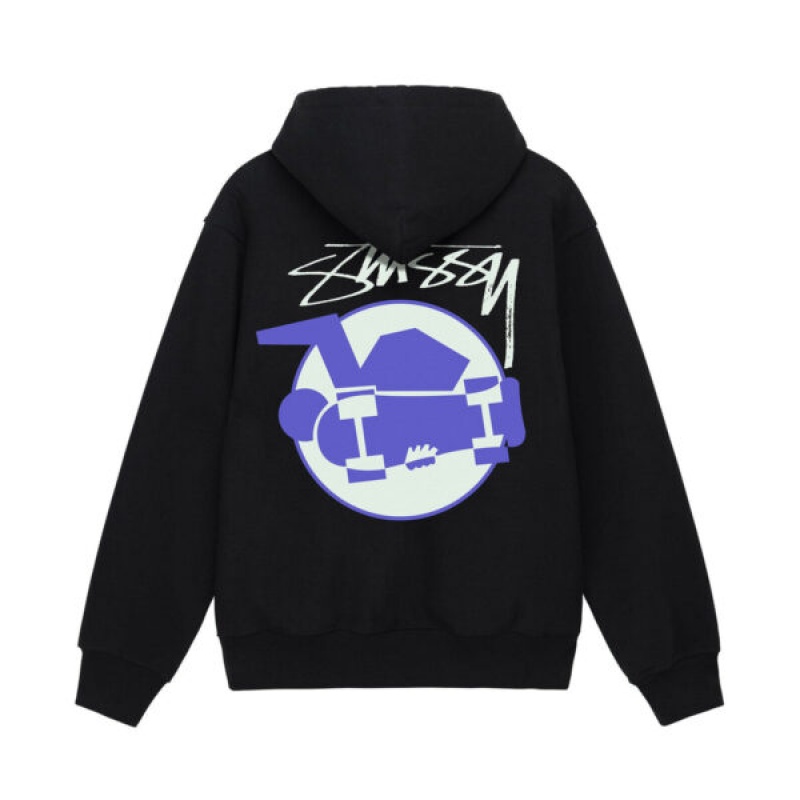 Black Stussy Skateman Hoodie | 0714HERTB