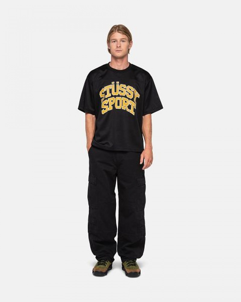 Black Stussy Sport Mesh Football Jersey | 4082FEKCD