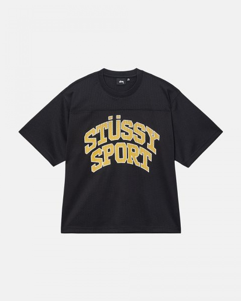 Black Stussy Sport Mesh Football Jersey | 4082FEKCD