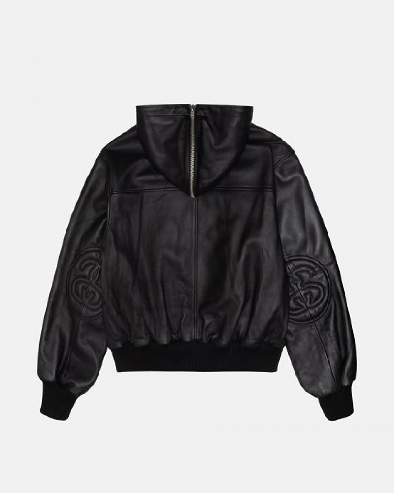 Black Stussy Ss Link Leather Bomber Jackets | 2687YQAMP