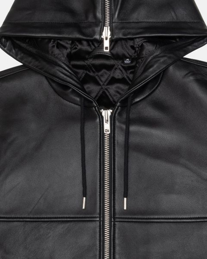 Black Stussy Ss Link Leather Bomber Jackets | 2687YQAMP