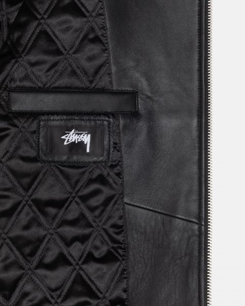 Black Stussy Ss Link Leather Bomber Jackets | 2687YQAMP