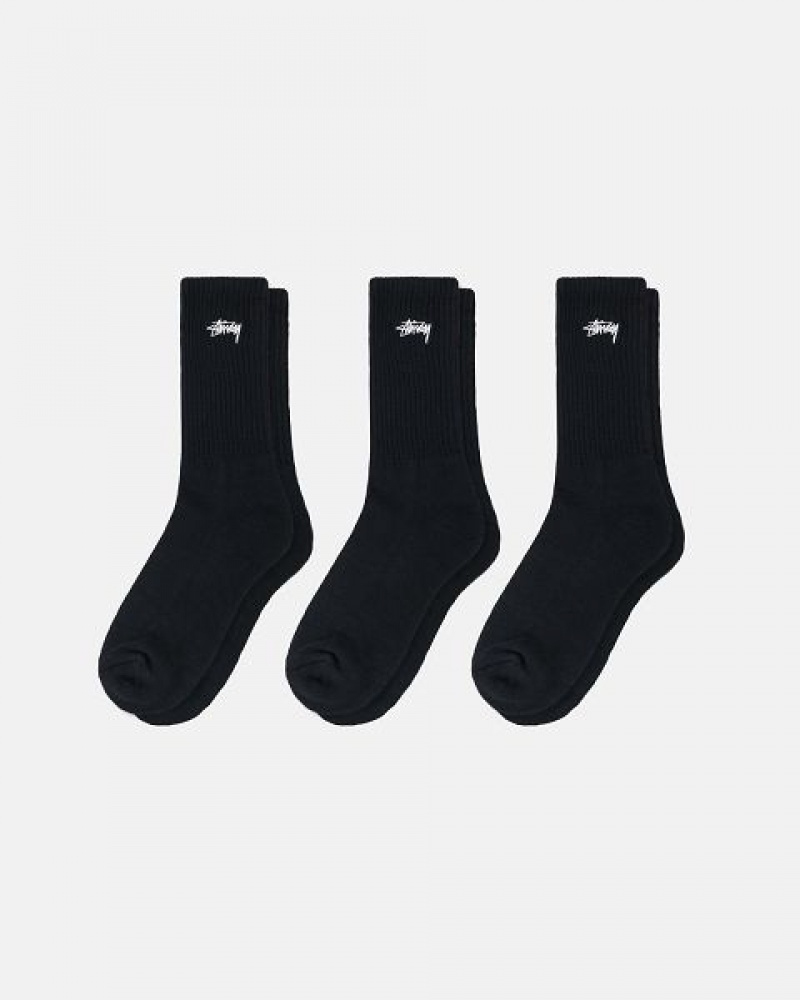 Black Stussy Stock Crew Socks | 2496YXSNL