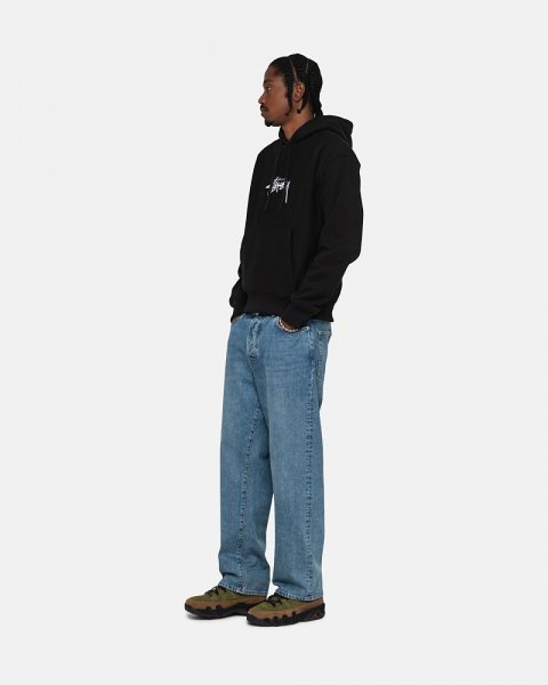 Black Stussy Stock Logo Applique Hoodie | 6125WYEOT