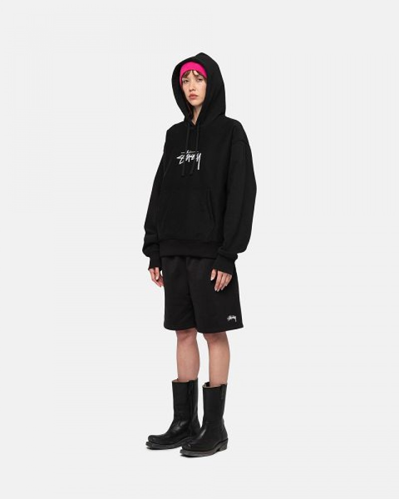 Black Stussy Stock Logo Applique Hoodie | 6125WYEOT