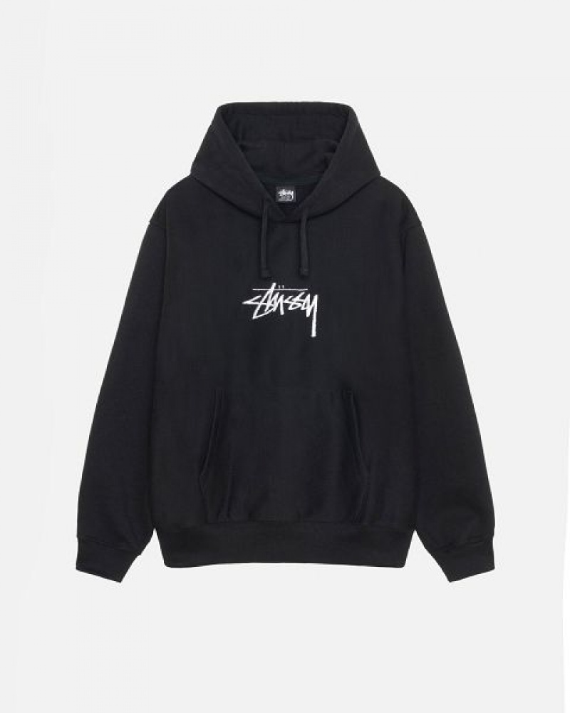 Black Stussy Stock Logo Applique Hoodie | 6125WYEOT