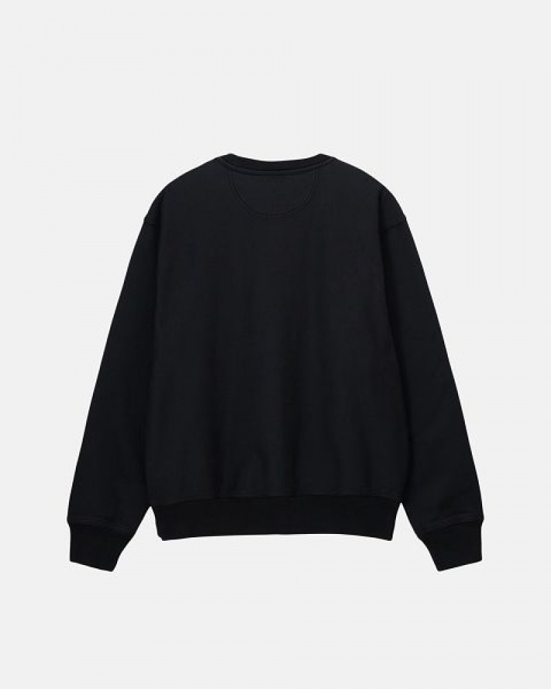 Black Stussy Stock Logo Crew Sweatshirts | 8271XAMBT