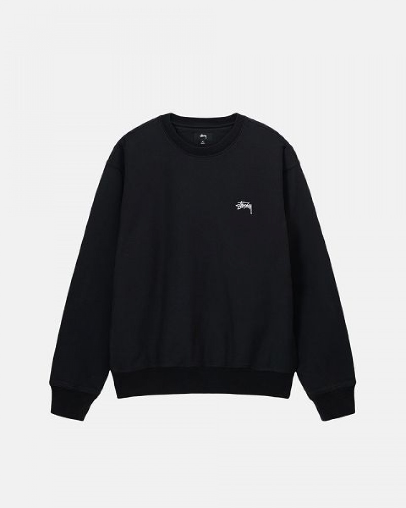 Black Stussy Stock Logo Crew Sweatshirts | 8271XAMBT