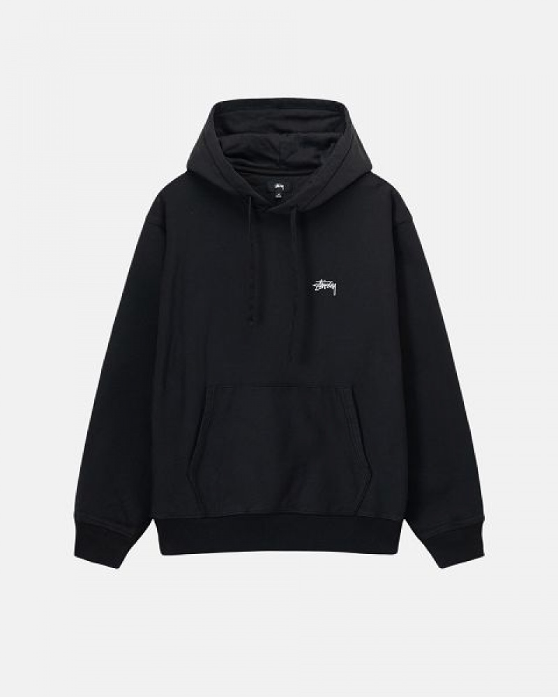 Black Stussy Stock Logo Hoodie | 9372ERSKD