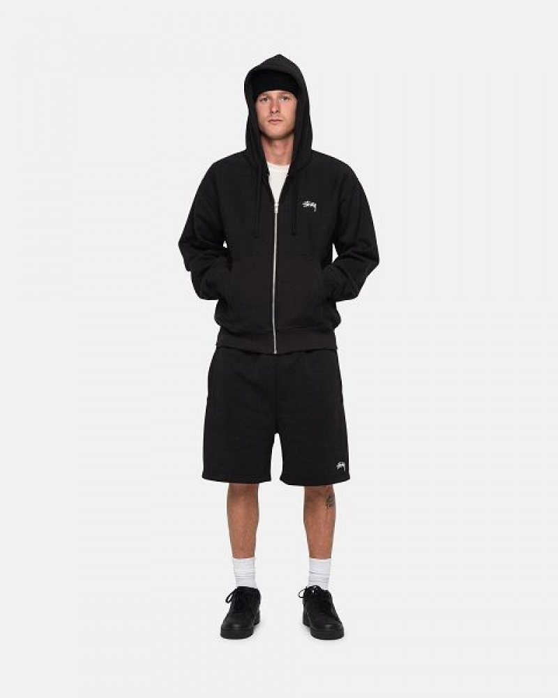 Black Stussy Stock Logo Sweats Shorts | 8152EYWHO