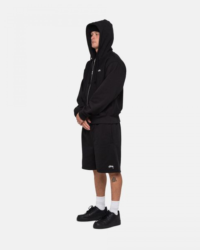 Black Stussy Stock Logo Sweats Shorts | 8152EYWHO