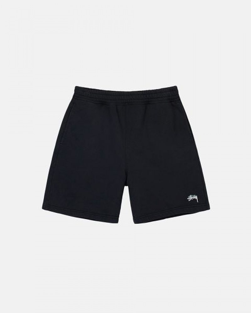 Black Stussy Stock Logo Sweats Shorts | 8152EYWHO