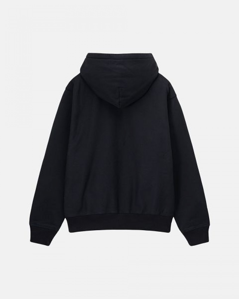 Black Stussy Stock Logo Zip Hoodie | 4276BVQAD