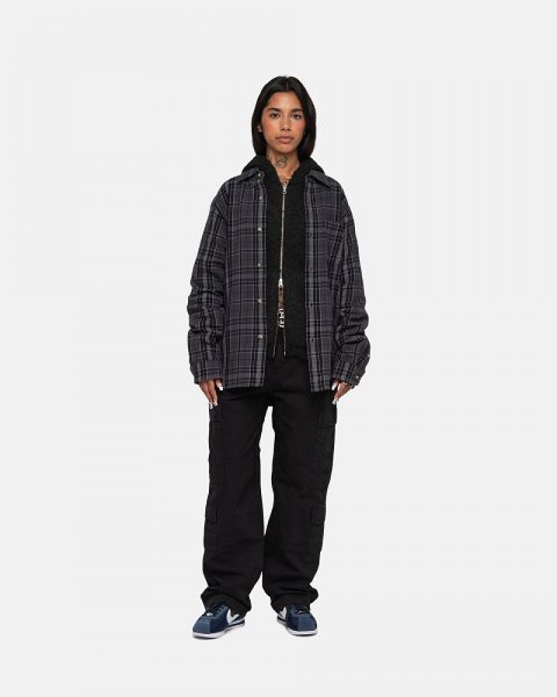 Black Stussy Stones Plaid Shirts | 9483UISBM