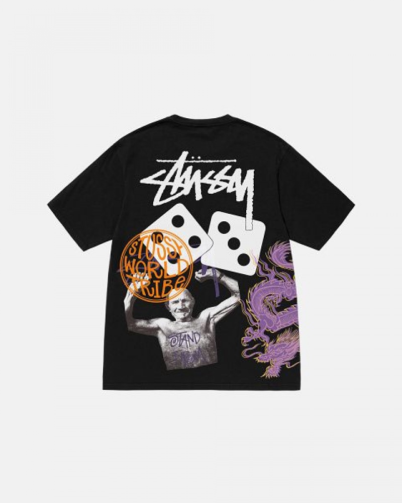 Black Stussy Strike Pigment Dyed T Shirts | 5623MNZOF