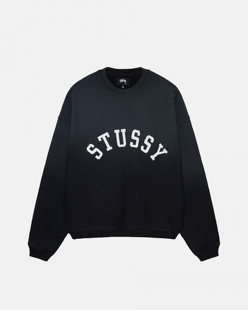 Black Stussy Sun Faded Oversized Crew Sweatshirts | 9632UJHGT