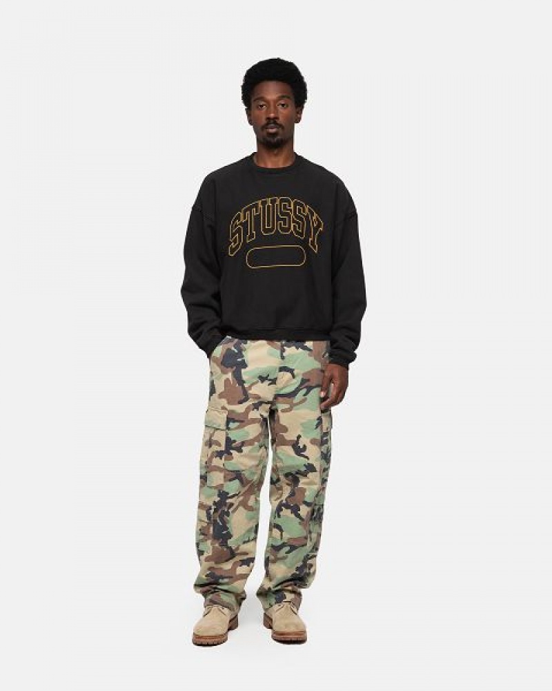 Black Stussy Varsity Oversized Crew Sweatshirts | 5970QSAOW