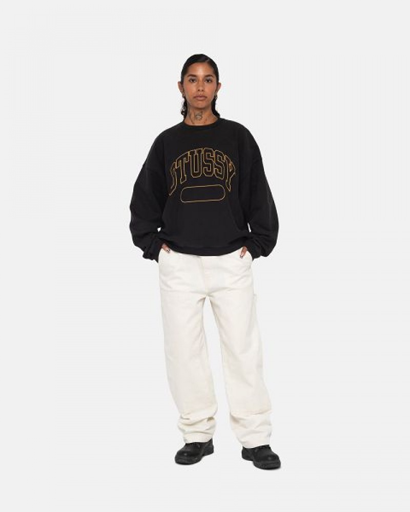 Black Stussy Varsity Oversized Crew Sweatshirts | 5970QSAOW