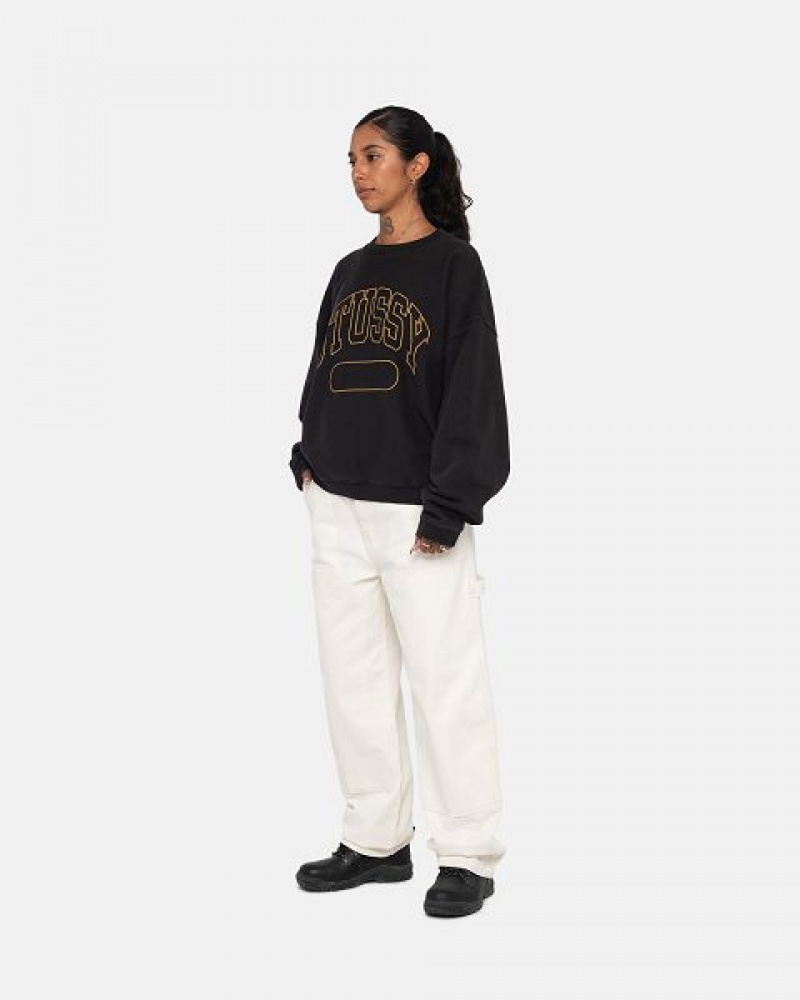 Black Stussy Varsity Oversized Crew Sweatshirts | 5970QSAOW