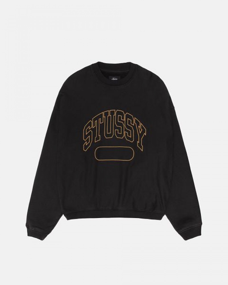 Black Stussy Varsity Oversized Crew Sweatshirts | 5970QSAOW