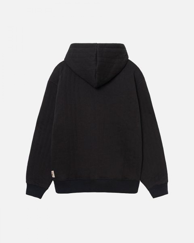 Black Stussy Vertical Quilted Zip Hoodie | 4965SLZRJ