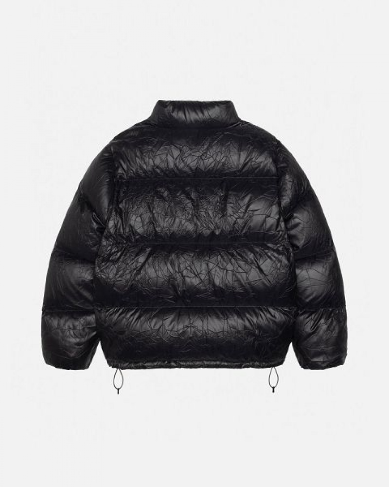 Black Stussy Wrinkled Nylon Down Jackets | 7683ODNWF