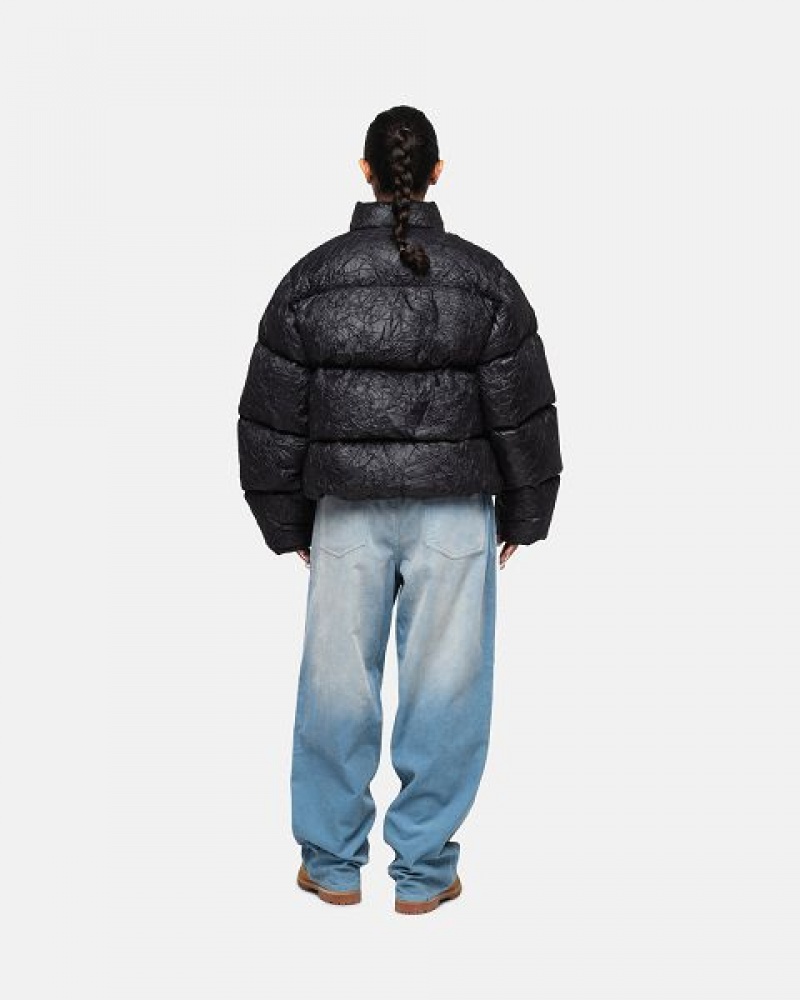 Black Stussy Wrinkled Nylon Down Jackets | 7683ODNWF