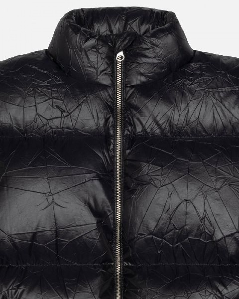 Black Stussy Wrinkled Nylon Down Jackets | 7683ODNWF