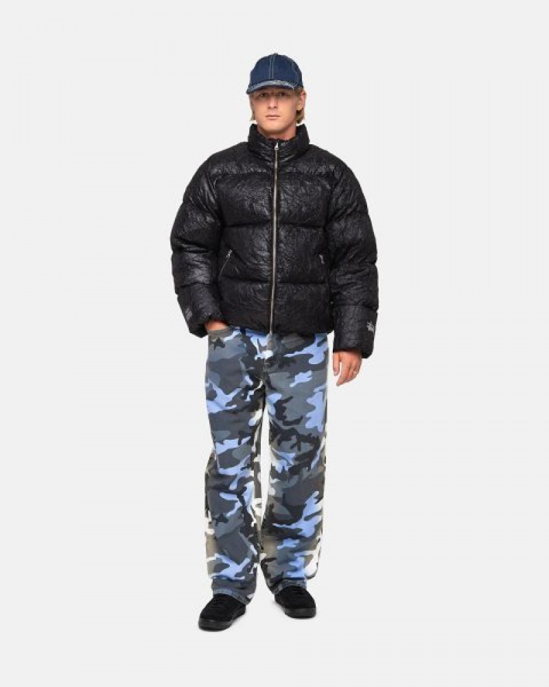 Black Stussy Wrinkled Nylon Down Jackets | 7683ODNWF