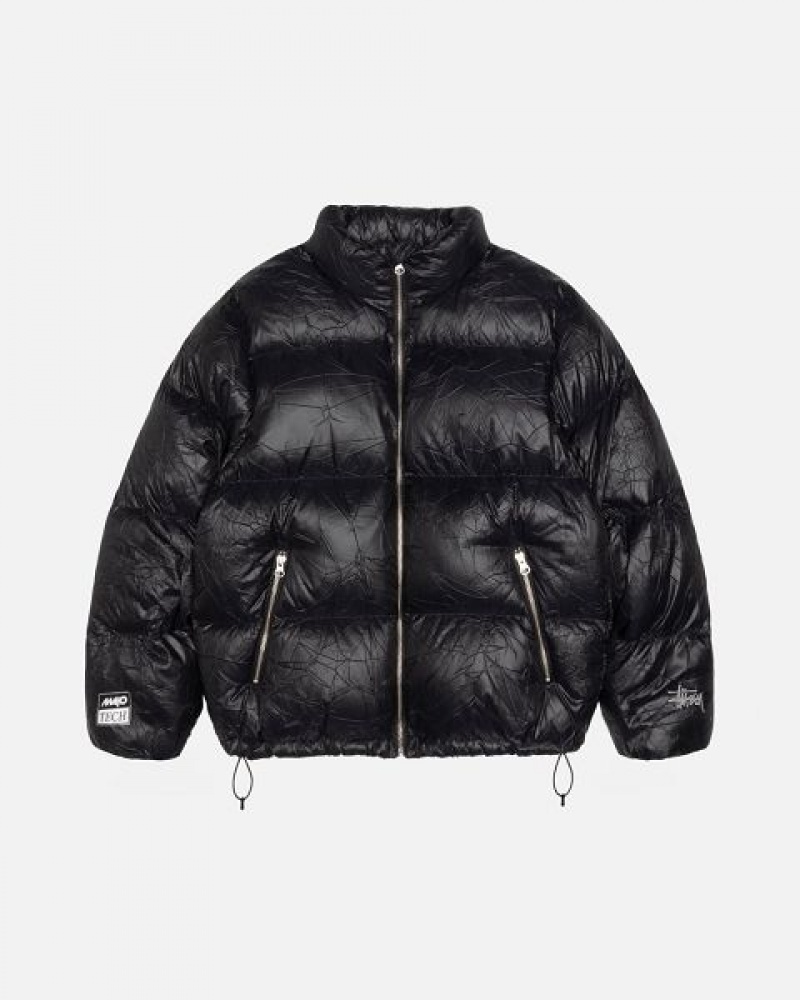 Black Stussy Wrinkled Nylon Down Jackets | 7683ODNWF