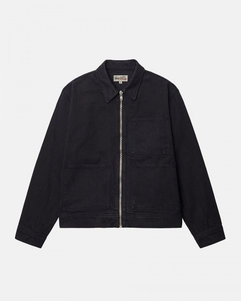 Black Stussy Zip Work Overdyed Jackets | 9516XGILN