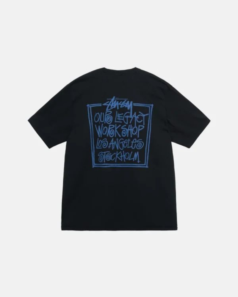 Black / Blue Stussy Our Legacy Frame Pigment Dyed T Shirts | 7319NPKQG