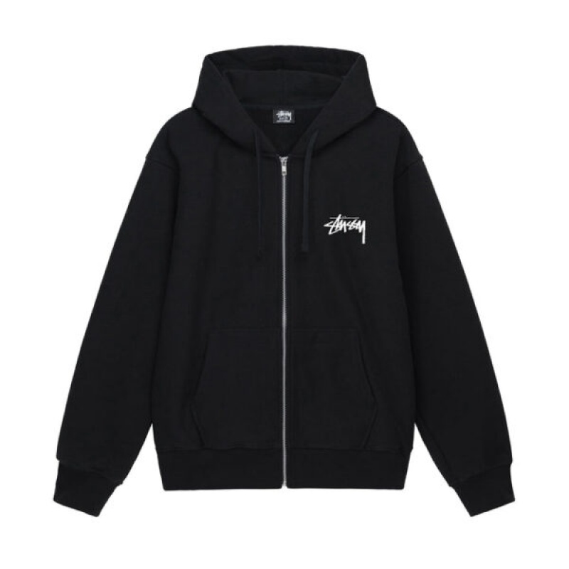 Black / Gold Stussy Burning Stock Zip Hoodie | 3291OMLZK