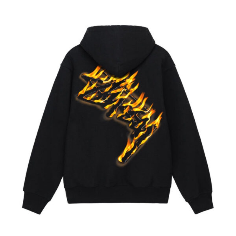 Black / Gold Stussy Burning Stock Zip Hoodie | 3291OMLZK