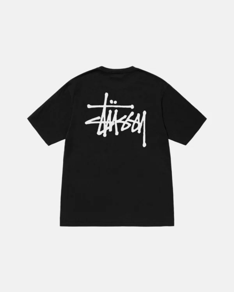 Black / White Stussy Basic Pigment Dyed T Shirts | 6149HYLVQ