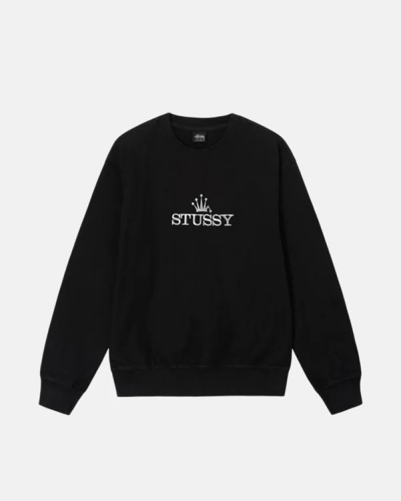 Black / White Stussy Glamour Pigment Dyed Crew Sweatshirts | 1493DBNSW