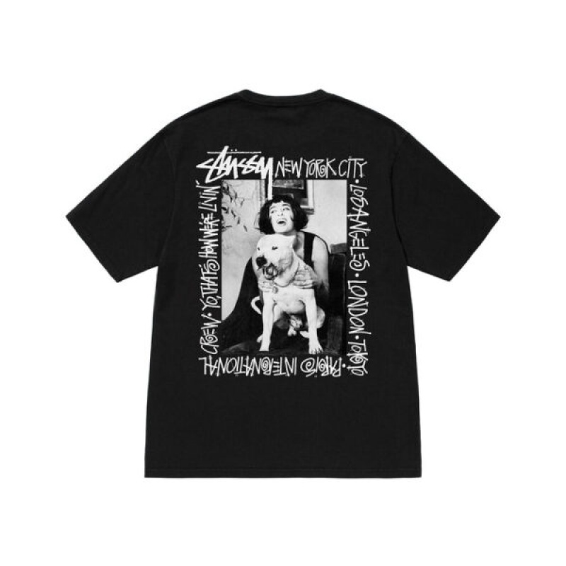 Black / White Stussy How We’re Livin’ Pigment Dyed T Shirts | 4207JQYKF