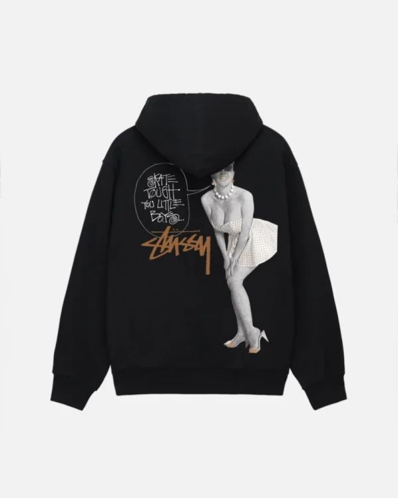 Black / White Stussy Skate Tough Hoodie | 0941RMEUH