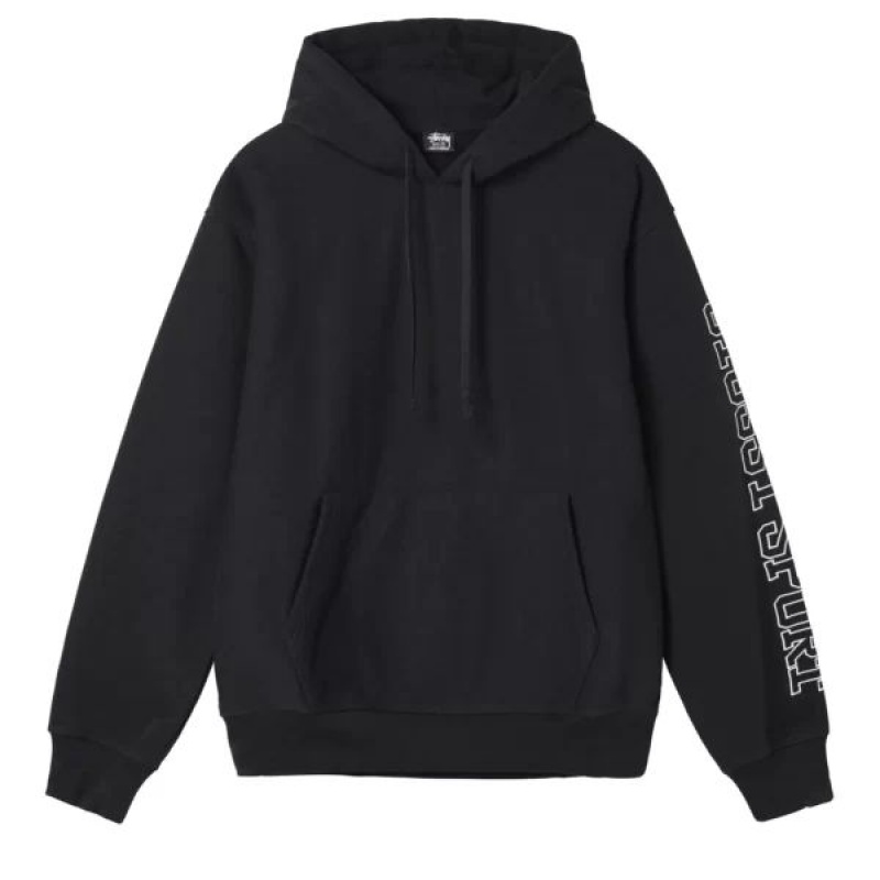 Black / White Stussy Sport Hoodie | 4130JDLTN