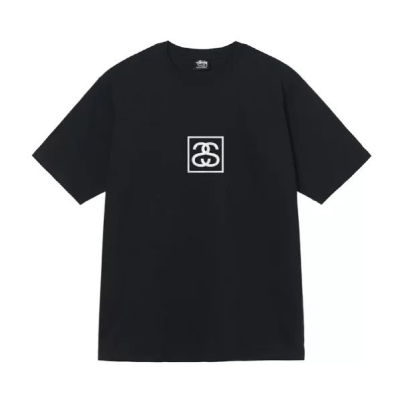 Black / White Stussy Squared T Shirts | 4859OYLWZ