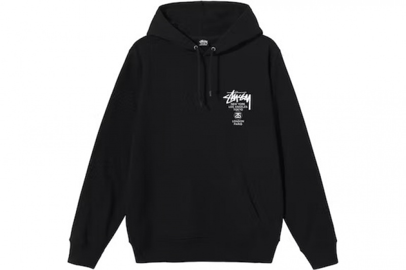 Black / White Stussy World Tour Hoodie | 6523NKFIA