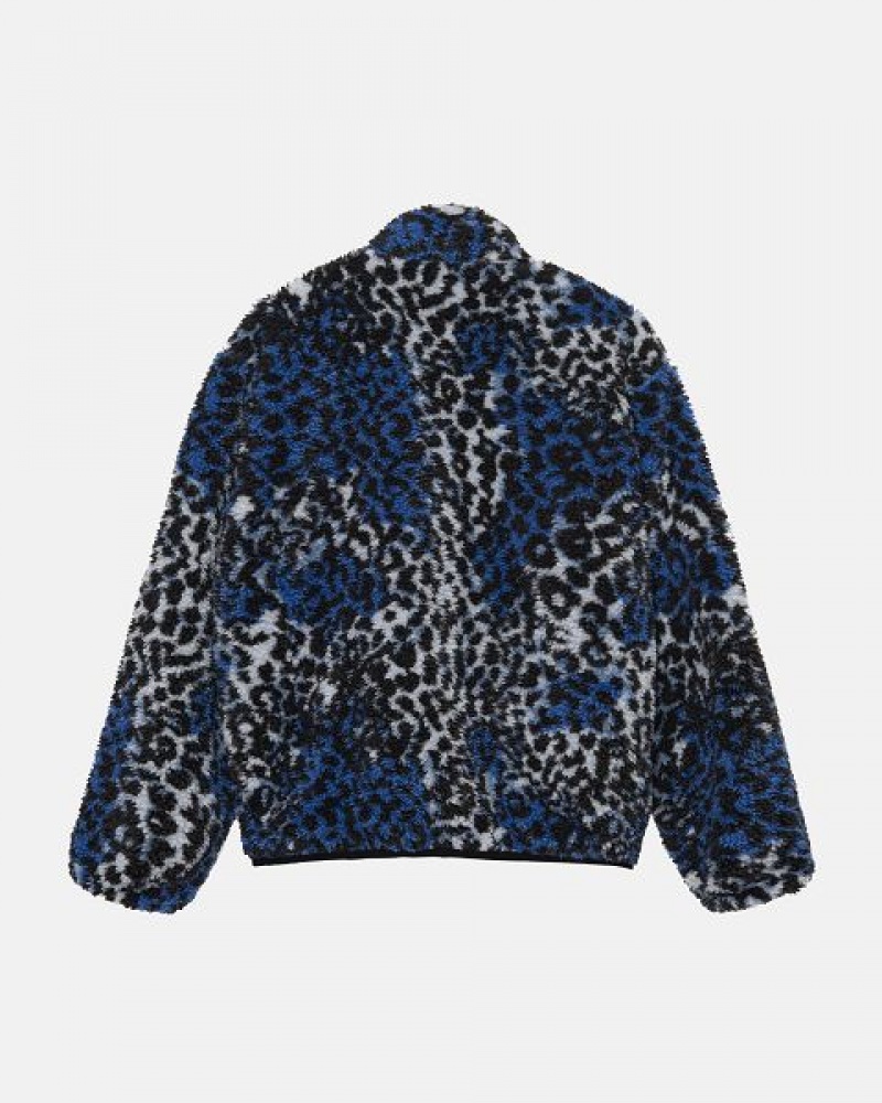 Blue Leopard Stussy Sherpa Reversible Jackets | 3257KCBHN