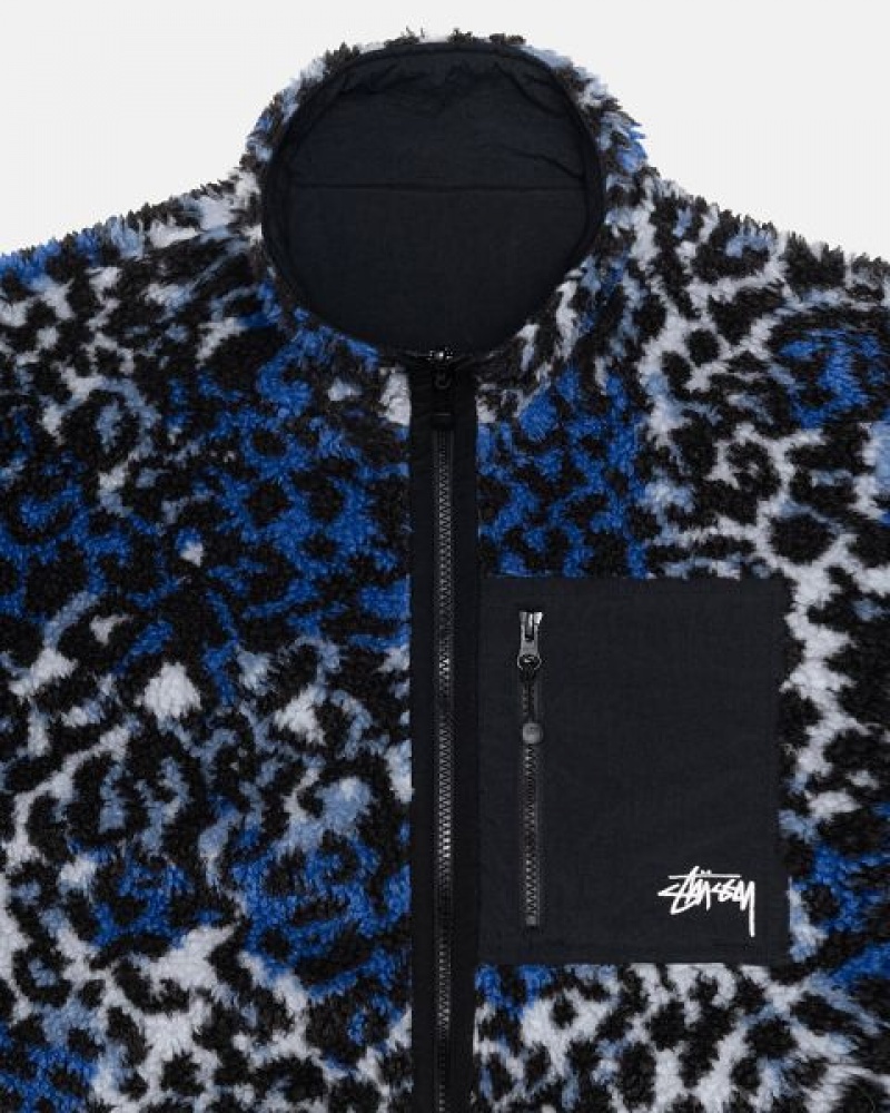 Blue Leopard Stussy Sherpa Reversible Jackets | 3257KCBHN