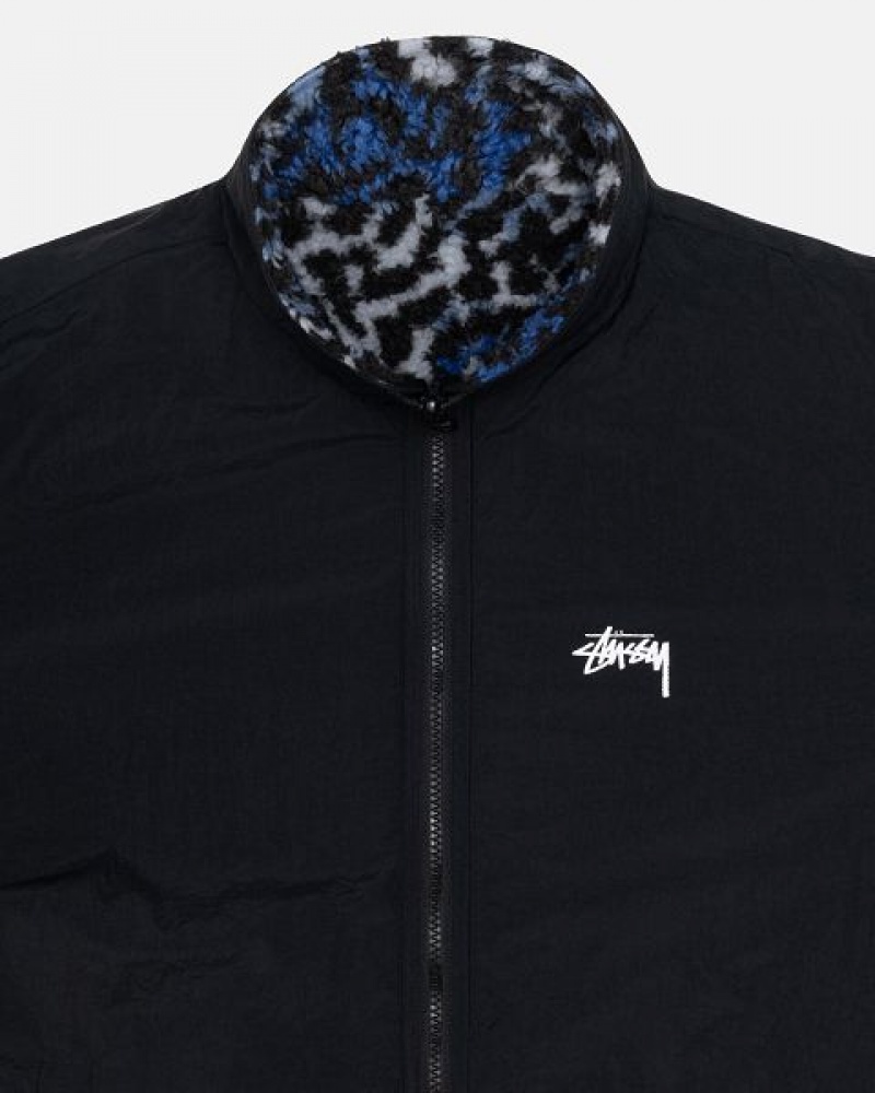 Blue Leopard Stussy Sherpa Reversible Jackets | 3257KCBHN