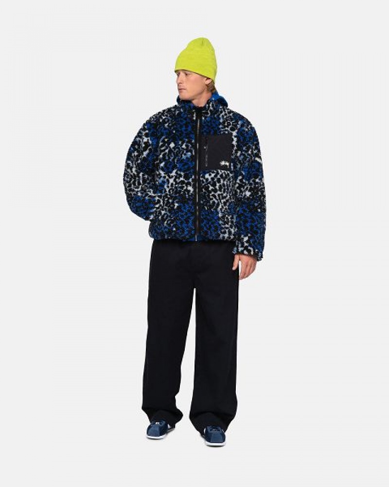 Blue Leopard Stussy Sherpa Reversible Jackets | 3257KCBHN