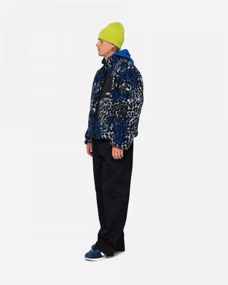 Blue Leopard Stussy Sherpa Reversible Jackets | 3257KCBHN