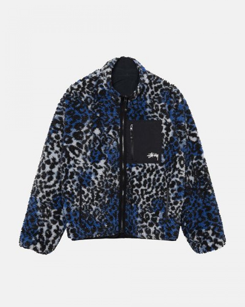 Blue Leopard Stussy Sherpa Reversible Jackets | 3257KCBHN