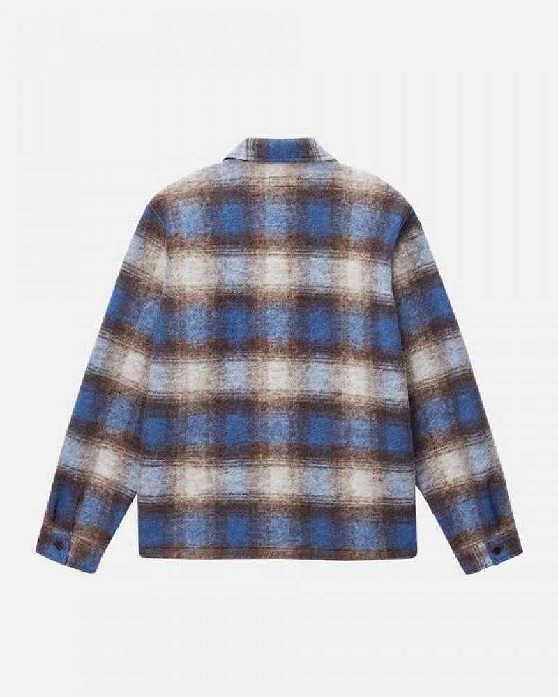 Blue Stussy Brushed Wool Plaid Zip Shirts | 2491SOTXF