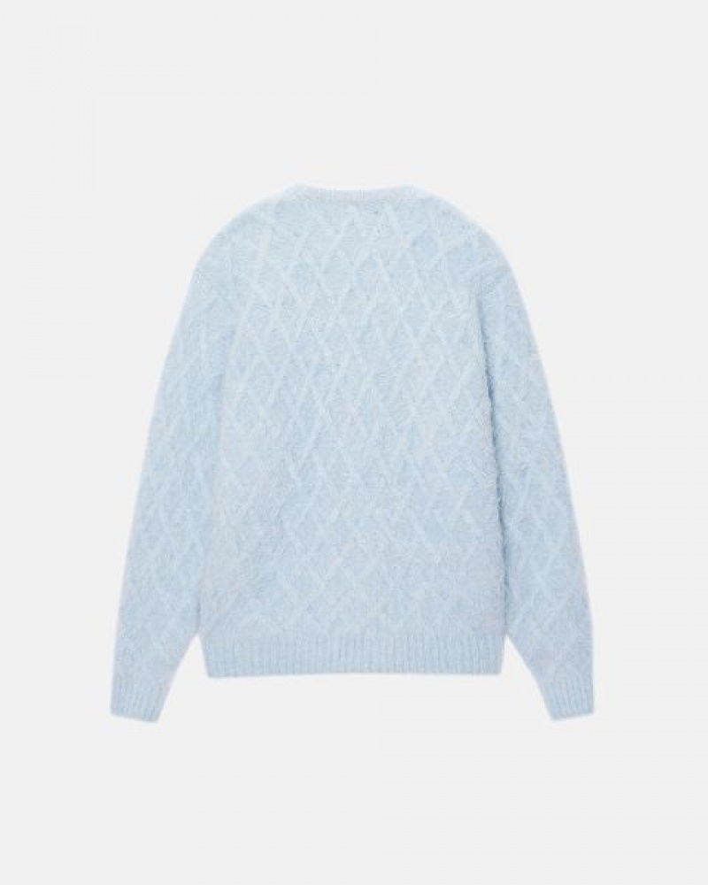 Blue Stussy Fuzzy Lattice Crew Sweaters | 0812UZCED